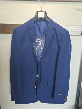 Men's Navy Blue Two-Button Blazer Slim With Tie Nwt